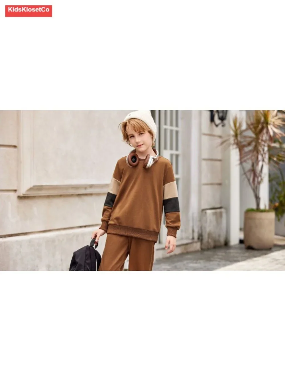 Boy's 2-Piece Color Block Sweatshirt & Pants Set Long Sleeve Pull-On